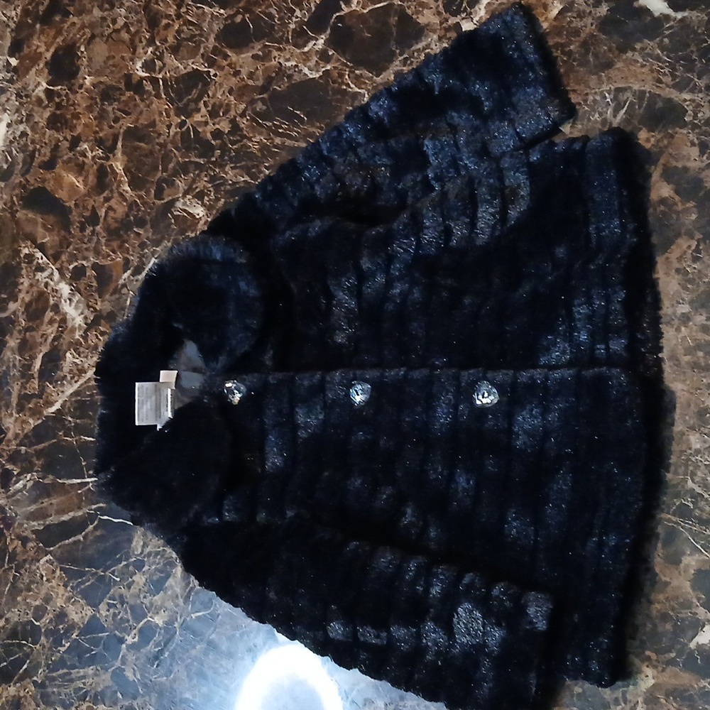 Mini Muffin Black Faux Fur Coat - Girl's 12 months